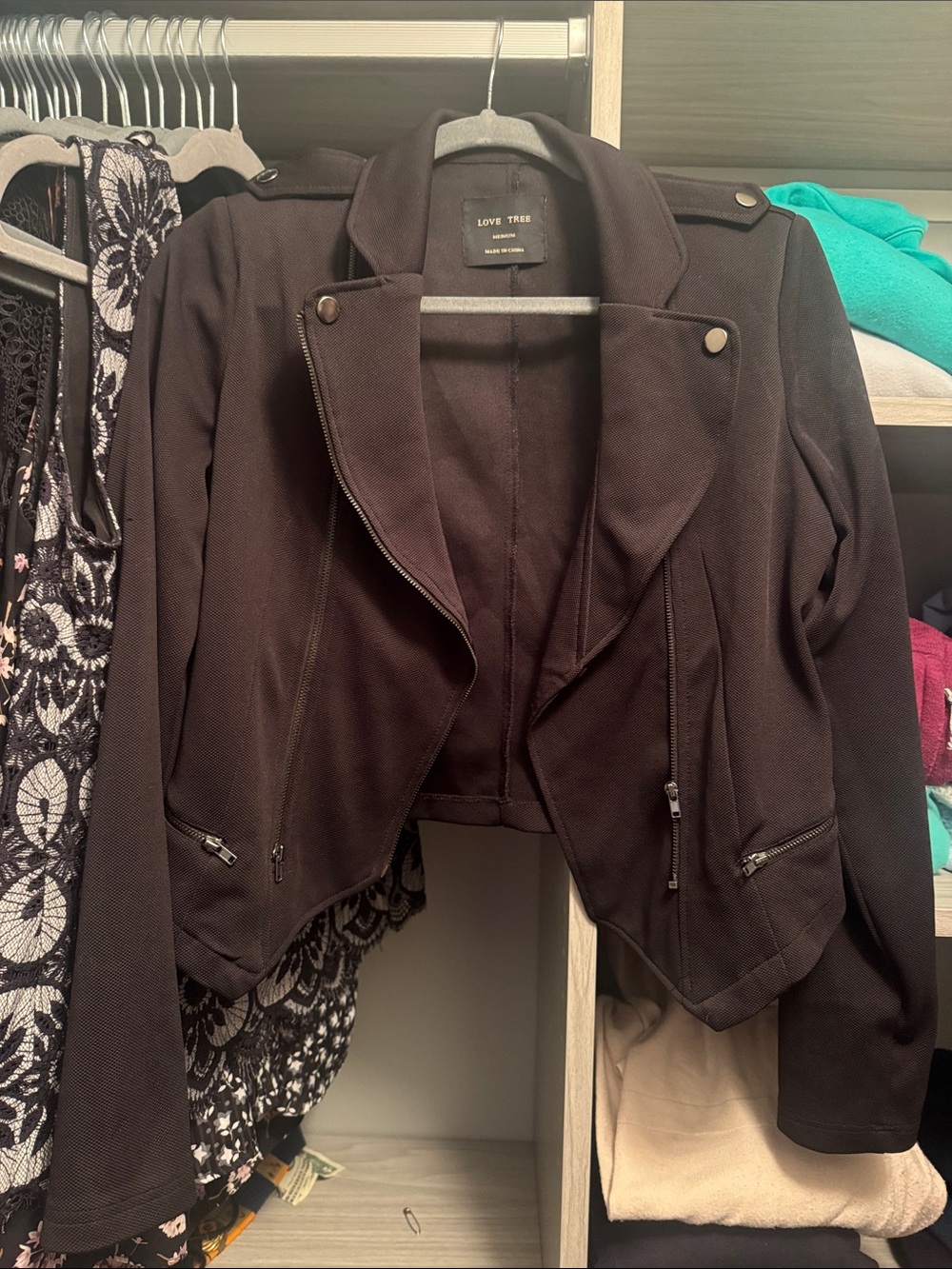 Love Tree Black Cropped Moto Blazer